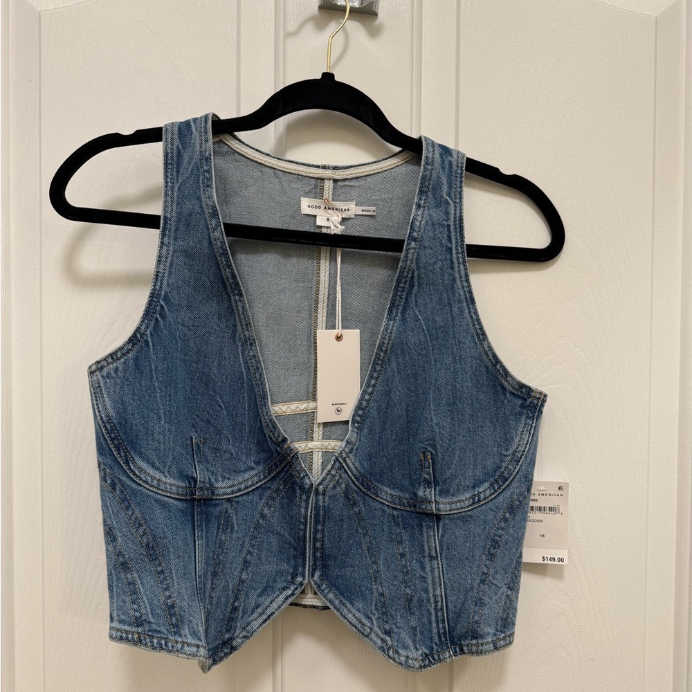 Good American Blue Denim Crop Top
